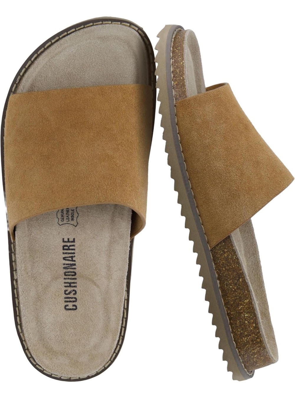 Cushionaire Women's Tan Suede Arch Support Slide Sandals